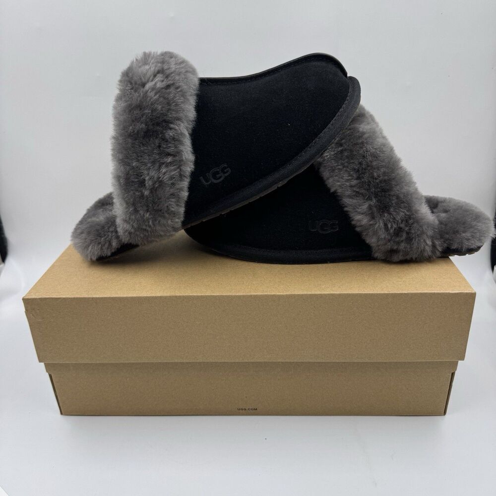 Ugg Australia Women’s Scuffette II Slippers Suede Black/Grey Size 7 New With Box - Picture 13 of 16